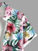 Plus Size Hibiscus Flowers Tropical Leaf Print Buttons Pocket Hawaii Shirt For Men -  