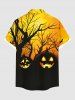 Plus Size Halloween Pumpkin Tree Print Buttons Pocket Shirt For Men -  