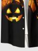 Plus Size Halloween Pumpkin Tree Print Buttons Pocket Shirt For Men -  
