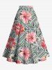 Plus Size Hibiscus Flowers Leaf Print Split Hawaii Skirt -  