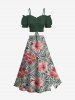 Plus Size Hibiscus Flowers Leaf Print Split Hawaii Skirt -  