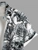 Plus Size Halloween Skull Rose Flowers Print Buttons Pocket Shirt For Men -  