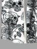 Plus Size Halloween Skull Rose Flowers Print Buttons Pocket Shirt For Men -  