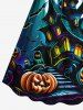 Plus Size Halloween Pumpkin Moon Bat Castle Print Cinched Dress -  