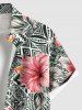 Plus Size Hibiscus Flowers Leaf Print Buttons Pocket Hawaii Shirt For Men -  