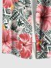 Plus Size Hibiscus Flowers Leaf Print Buttons Pocket Hawaii Shirt For Men -  
