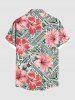 Plus Size Hibiscus Flowers Leaf Print Buttons Pocket Hawaii Shirt For Men -  
