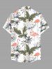 Plus Size Coconut Tree Flower Leaf Flamingo Print Buttons Pocket Hawaii Shirt For Men -  