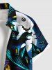 Chemise grande taille à boutons et poches pour homme, motif citrouille, lune, chauve-souris, château, Halloween - Noir L