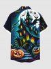 Chemise grande taille à boutons et poches pour homme, motif citrouille, lune, chauve-souris, château, Halloween - Noir L