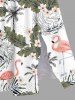 Robe mi-longue hawaïenne fendue grande taille à imprimé flamant rose et feuilles de cocotier - Blanc L