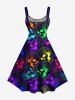 Plus Size Colorful Skull Print Halloween A Line Tank Dress -  