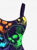 Robe trapèze d'Halloween grande taille à imprimé tête de mort colorée - Noir XS