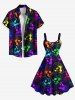 Plus Size Colorful Skull Print Halloween A Line Tank Dress -  