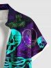 Plus Size Skeleton Heart Letters Print Halloween Button Pocket Shirt For Men -  
