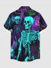 Plus Size Skeleton Heart Letters Print Halloween Button Pocket Shirt For Men -  