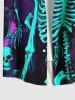 Plus Size Skeleton Heart Letters Print Halloween Button Pocket Shirt For Men -  