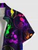 Plus Size Colorful Skull Print Halloween Button Pocket Shirt For Men -  