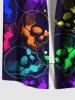 Plus Size Colorful Skull Print Halloween Button Pocket Shirt For Men -  