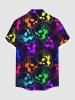 Chemise grande taille à imprimé tête de mort colorée pour homme, avec poches boutonnées et boutons, idéale pour Halloween - Noir 3XL