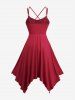 Robe mouchoir gothique grande taille à lacets et bretelles croisées avec flocage de fleurs - Rouge foncé 5x | US 30-32