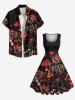 Robe trapèze vintage grande taille à imprimé squelette, champignon et feuille d'érable, style Halloween des années 1950 - Noir 3X