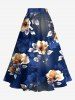 Plus Size Ombre Flower Leaf Print Hawaii Split A Line Skirt -  