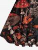 Robe trapèze vintage grande taille à imprimé squelette, champignon et feuille d'érable, style Halloween des années 1950 - Noir 3X