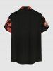 Plus Size Skeleton Mushroom Maple Leaf Print Halloween Button Pocket Shirt For Men -  