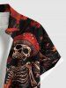 Plus Size Skeleton Mushroom Maple Leaf Print Halloween Button Pocket Shirt For Men -  