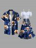 Plus Size Ombre Flower Leaf Print Hawaii Split A Line Skirt -  
