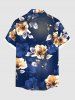 Plus Size Ombre Flower Leaf Print Hawaii Button Pocket Shirt For Men -  