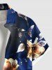 Plus Size Ombre Flower Leaf Print Hawaii Button Pocket Shirt For Men -  