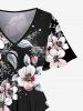 Plus Size Flower Leaf Print Hawaii Split Pocket A Line Midi Dress -  