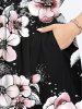 Plus Size Flower Leaf Print Hawaii Split Pocket A Line Midi Dress -  