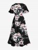Robe mi-longue hawaïenne grande taille à imprimé fleurs et feuilles, avec poches fendues - Noir 4X