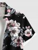 Plus Size Flower Leaf Print Hawaii Button Pocket Shirt For Men -  