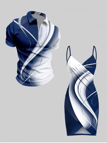 Curve Ombre Light Beam Print Plus Size Matching Hawaii Beach Outfit For Couples