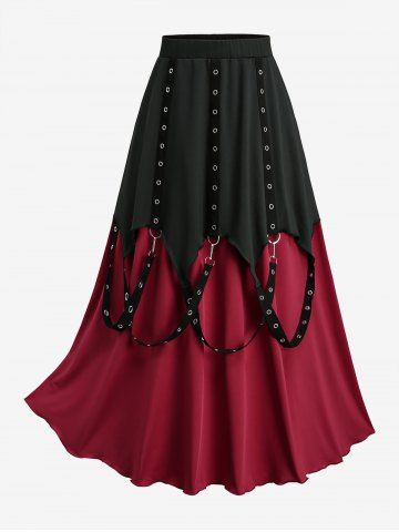 Plus Size Grommet Stripes Ruffles Skirt - BLACK - M | US 10