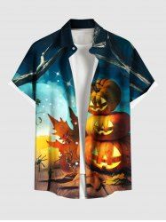 Chemise grande taille à boutons et poches pour homme, motif citrouille, araignée, feuille d'érable, lune et étoiles - Multi-A S
