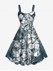 Plus Size Flowers Leaf Tropical Print Hawaii Tank Dress -  