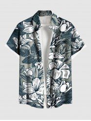 Plus Size Flowers Leaf Tropical Print Buttons Pocket Hawaii Shirt For Men -  