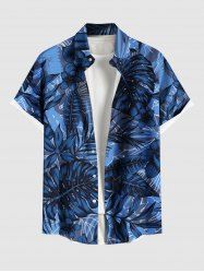 Plus Size Flowers Tropical Leaf Print Buttons Pocket Hawaii Shirt For Men -  