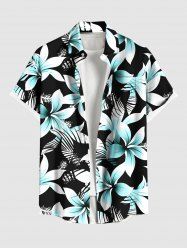Chemise hawaïenne grande taille à imprimé feuilles tropicales et fleurs, avec poches et boutons, pour homme - Noir XL