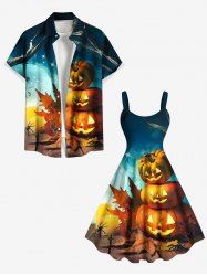 Tenue assortie grande taille pour couple, motif citrouille, araignée, feuille d'érable, lune et étoiles, pour Halloween - Multi-A 