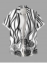 Chemise hawaïenne grande taille à imprimé zèbre et rayures roses et boutons avec poches pour homme - Blanc 3XL