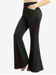 Pantalon évasé patchwork à poches en maille et têtes de mort grandes tailles - Noir 3X | US 22-24
