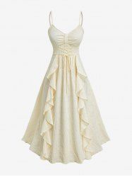 Gothic Plus Size Rose Flower Embossed Textured Lace Up Ruffles Ruched A Line Cami Dress -  