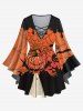 Halloween Pumpkin Wizard Spider Web Tree Print Lattice T-shirt and Flare Pants Plus Size Matching Set -  