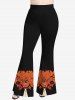 Halloween Pumpkin Wizard Spider Web Tree Print Lattice T-shirt and Flare Pants Plus Size Matching Set -  